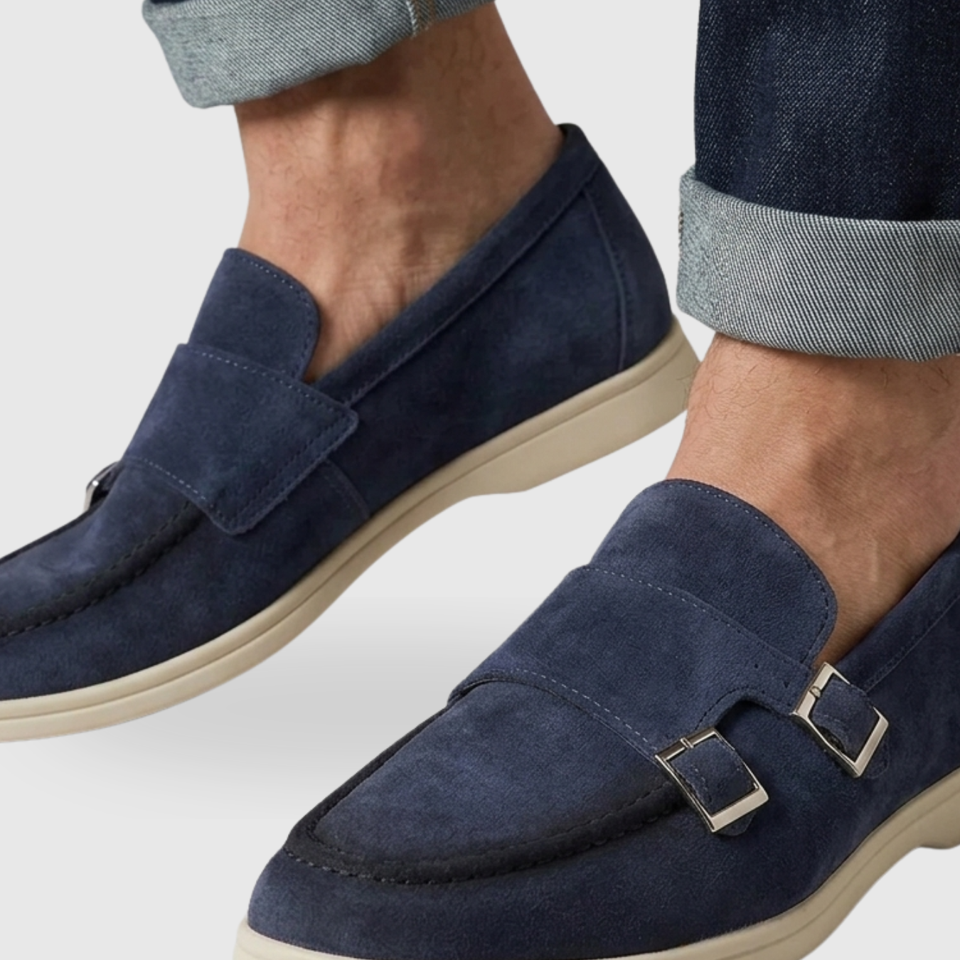 Mocassins homme monk strap en daim slip-on double boucle