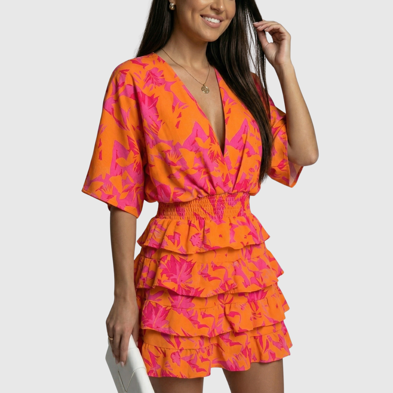 Robe d’été femme fluide col en V manches courtes coupe ample