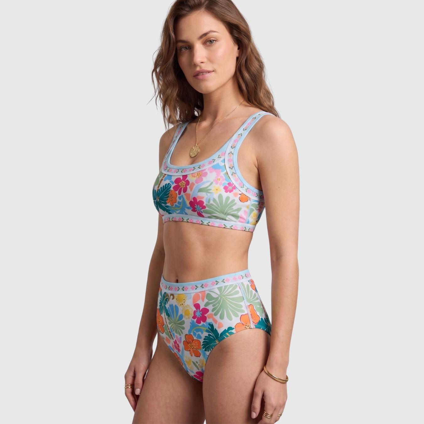 Bikini taille haute femme imprimé floral deux pièces