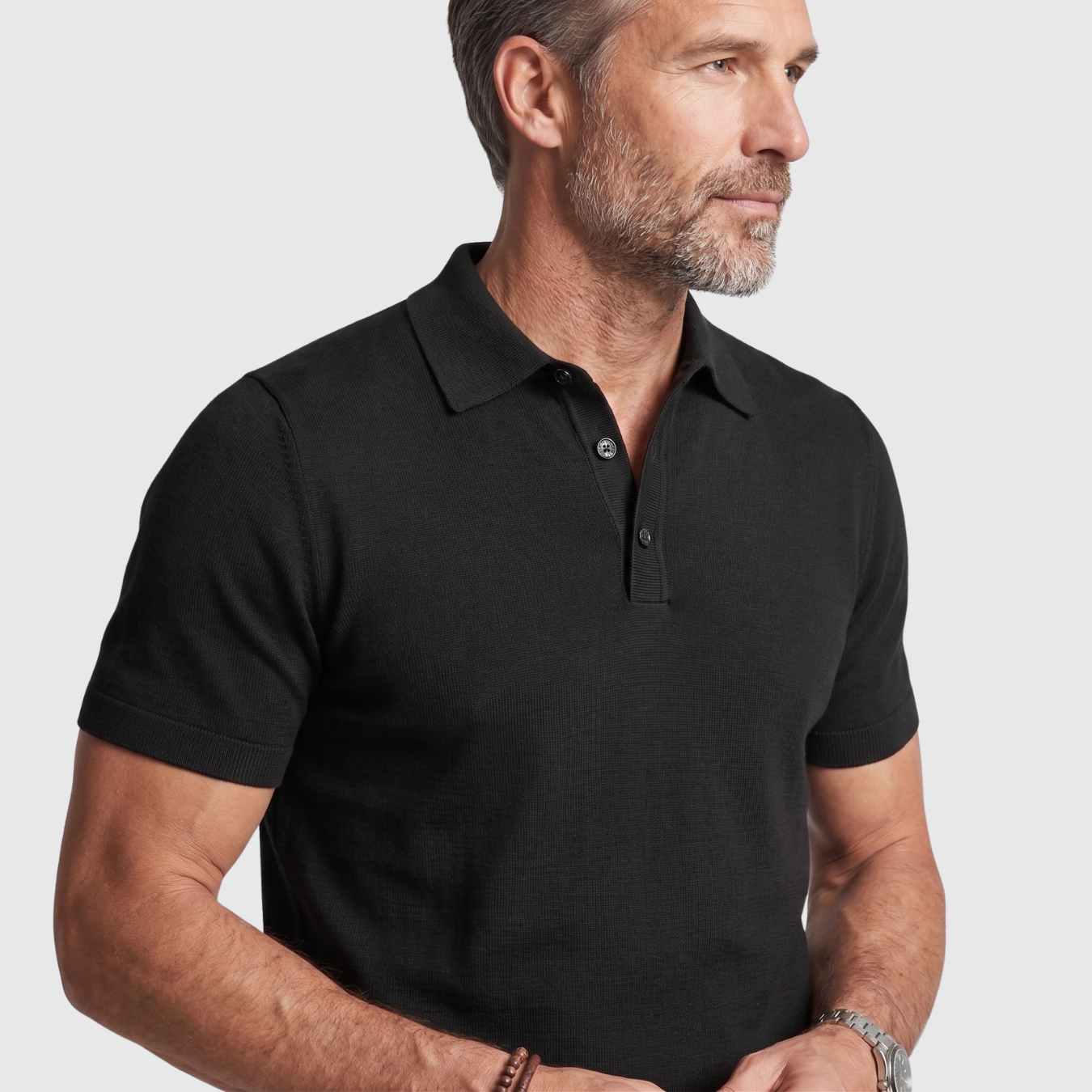 Polo homme maille laine mérinos manches courtes col boutonné