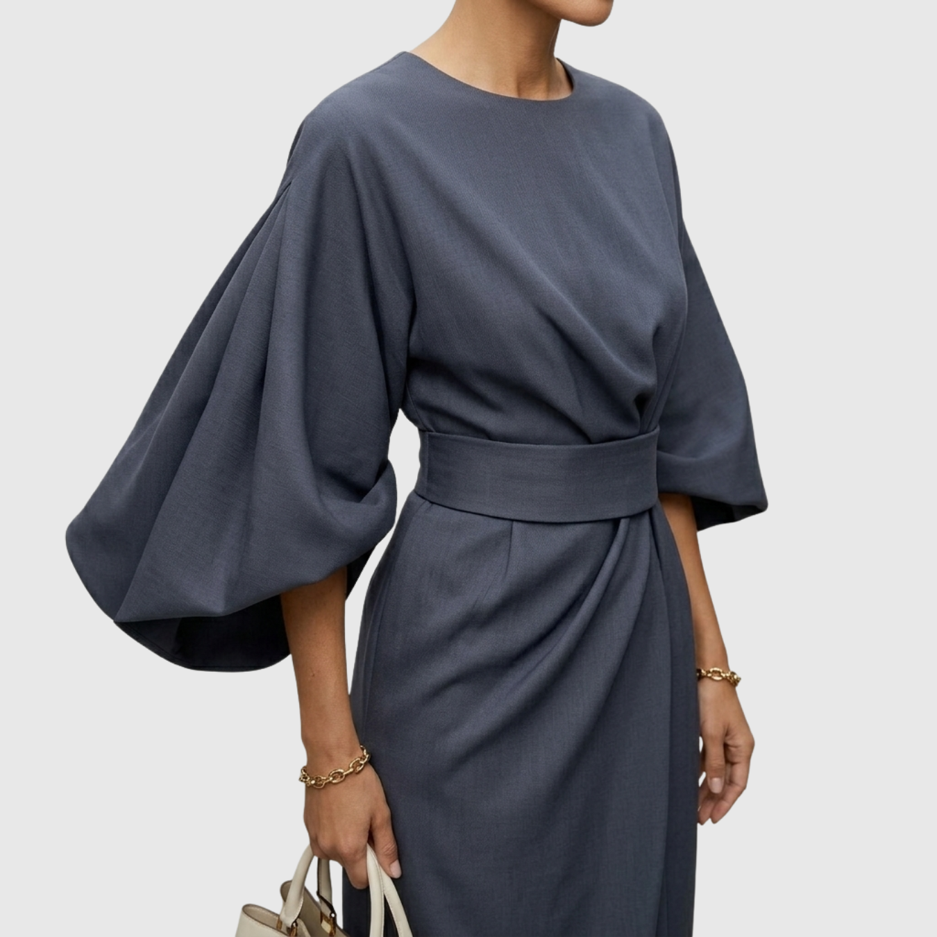 Robe femme manches lanternes coupe fluide élégante mi-longue