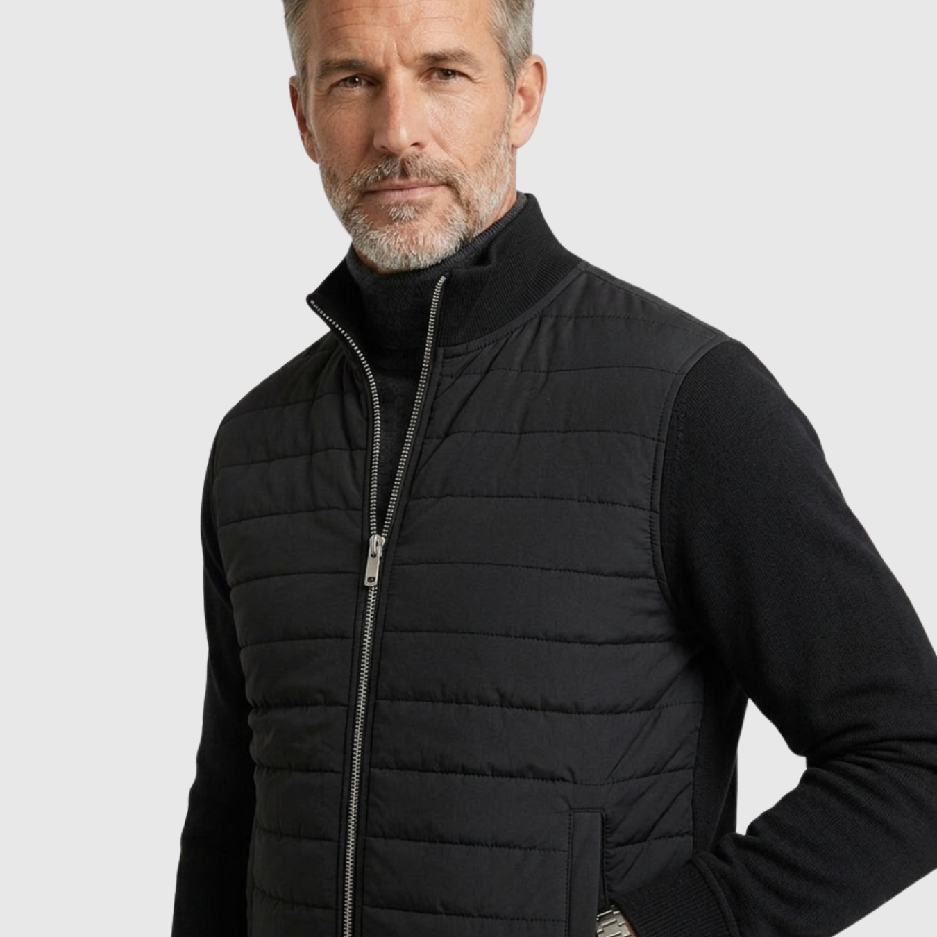 Veste homme matelassée hybride manches maille fermeture zippée