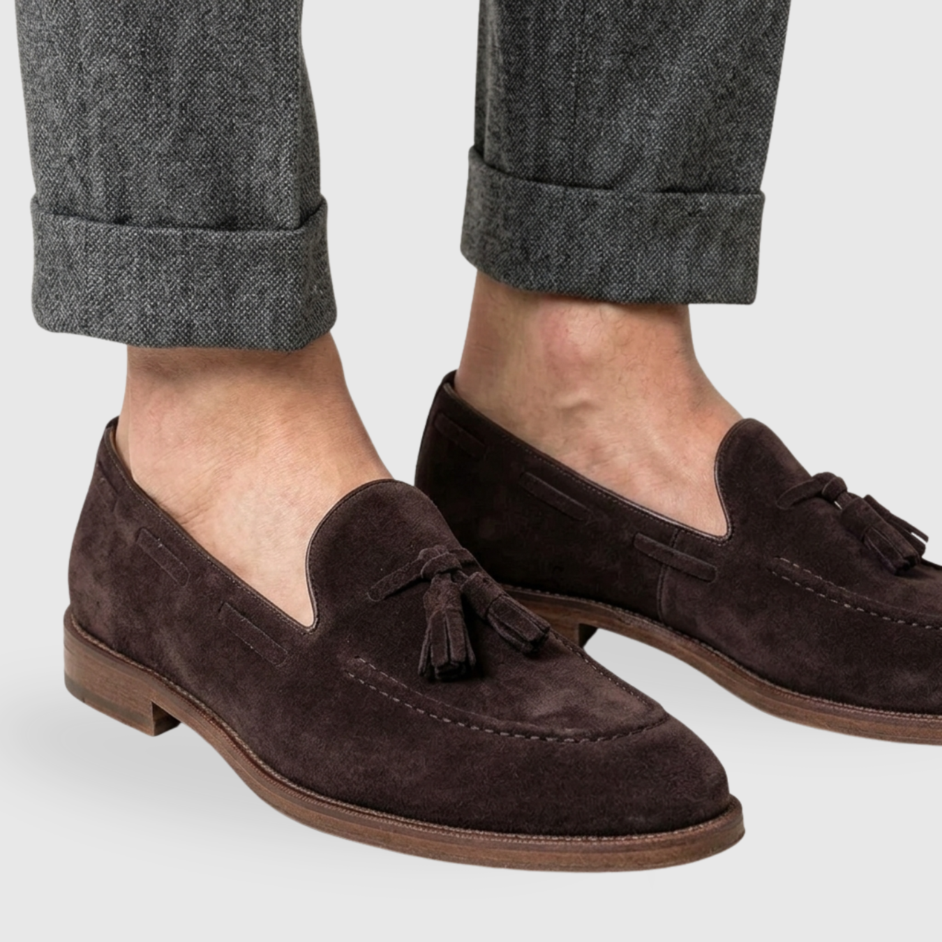 Mocassins homme en cuir nubuck à pampilles slip-on semelle plate