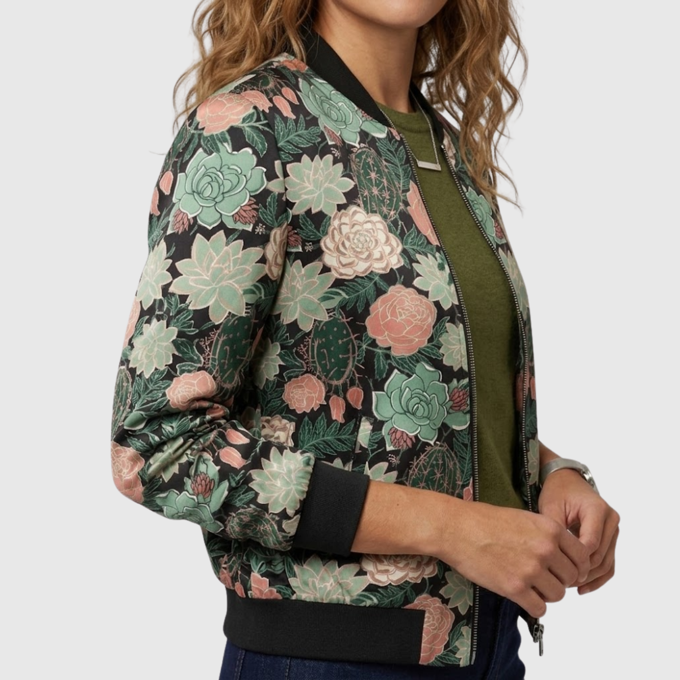 Blouson bomber femme imprimé floral fermeture zippée manches longues