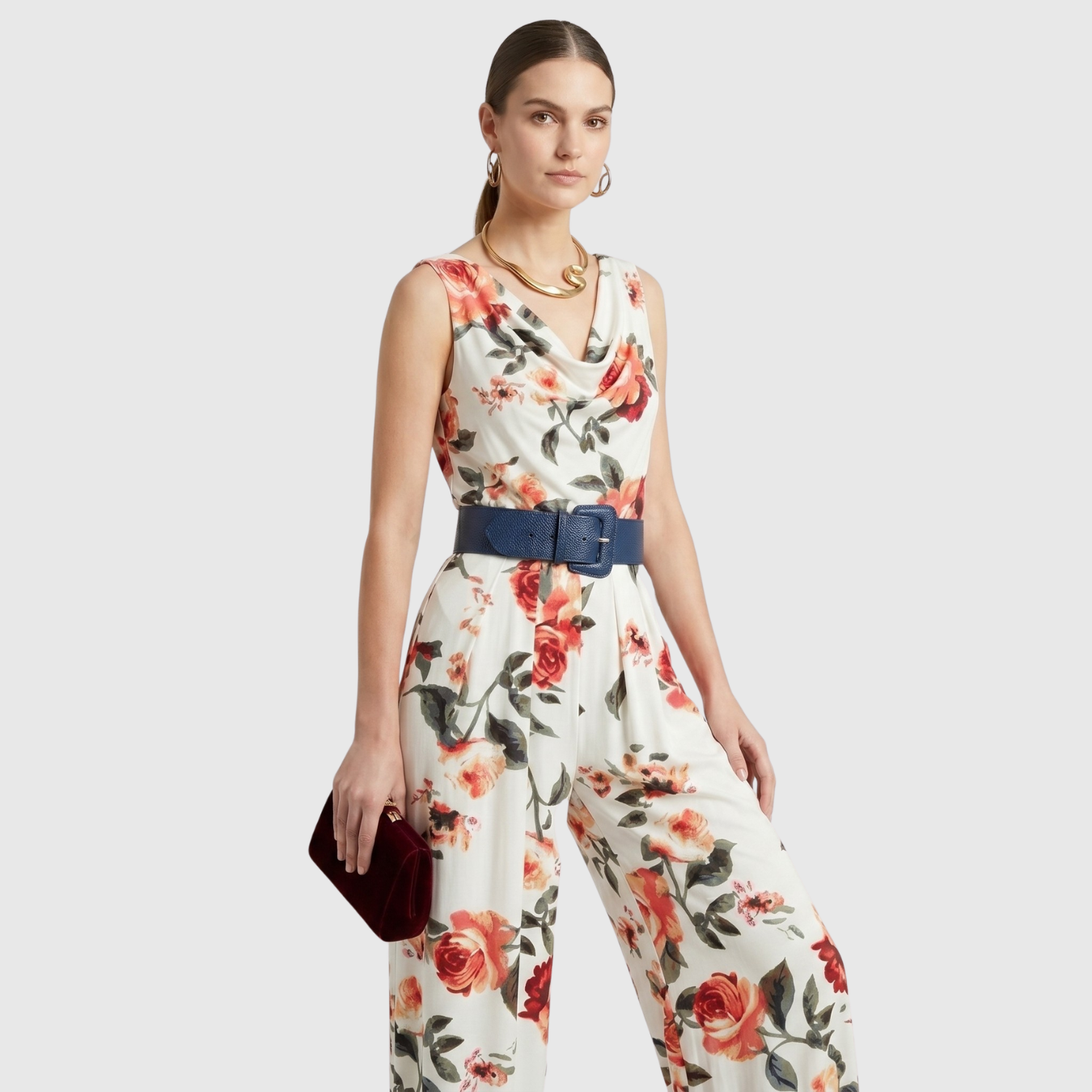 Combinaison femme épaules dénudées coupe large imprimé floral