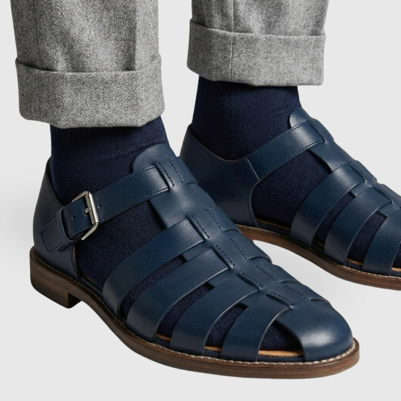 Sandales pêcheur homme similicuir bride à boucle semelle caoutchouc