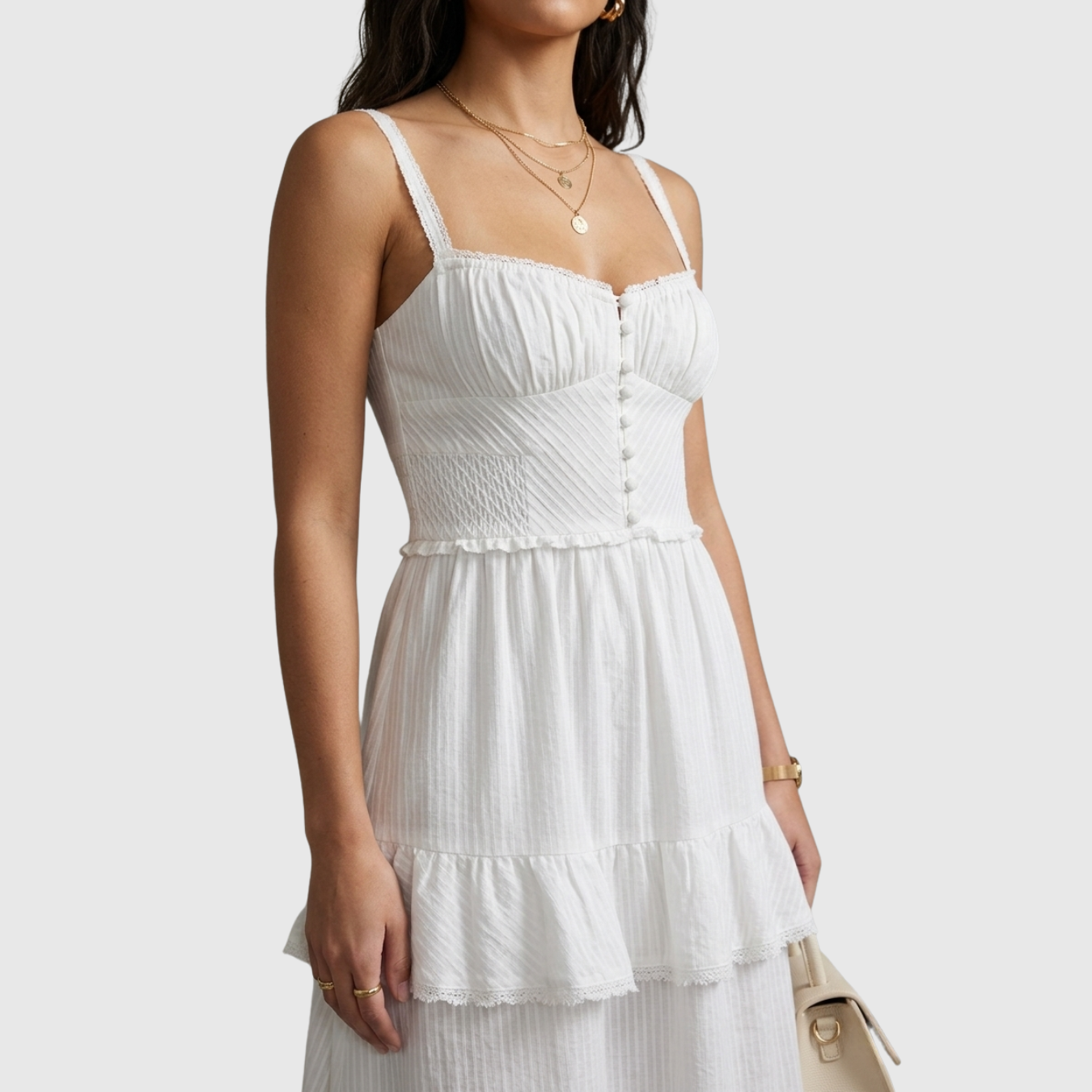 Robe midi femme à bretelles volantée coupe fluide été
