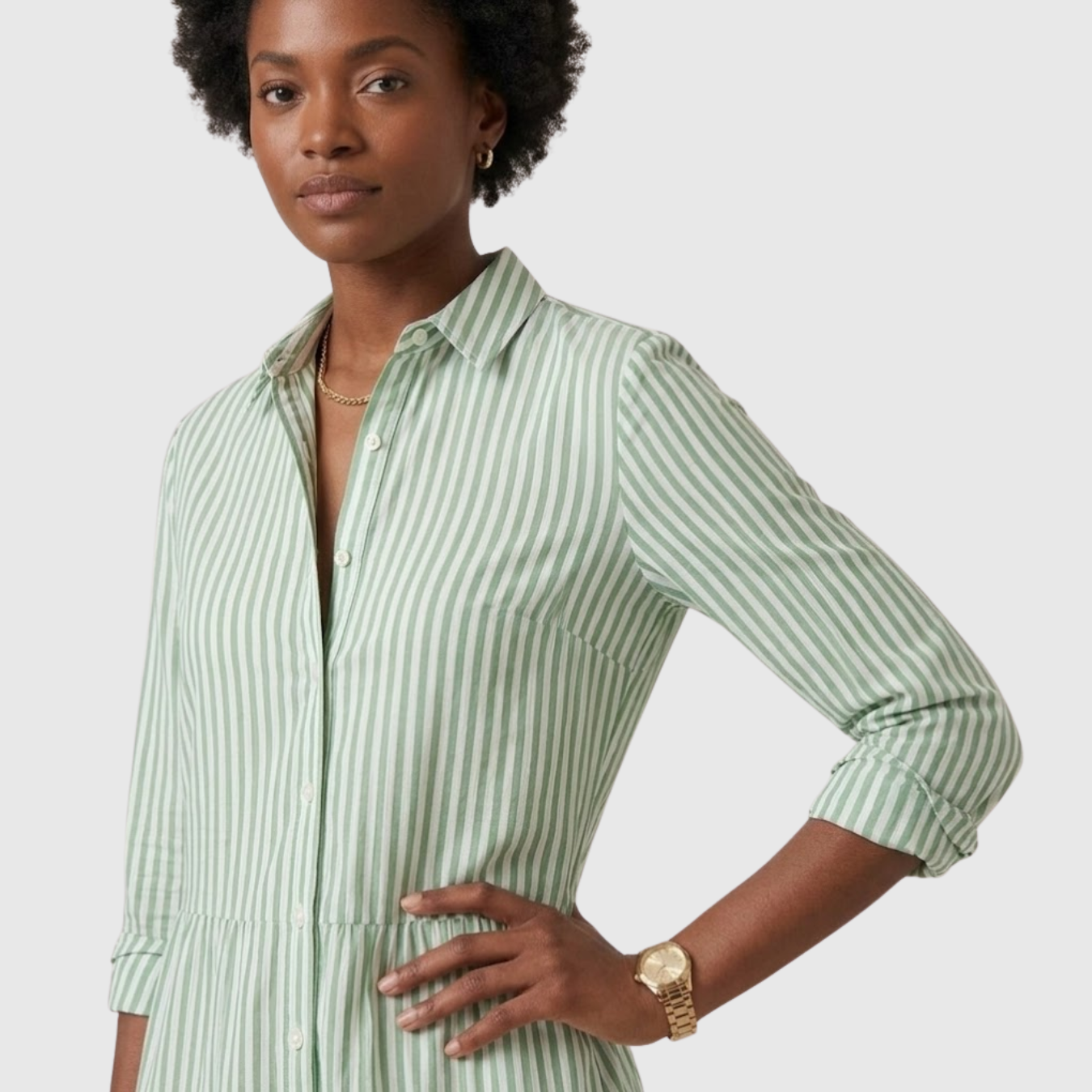 Robe chemise femme boutonnée mini rayée manches longues