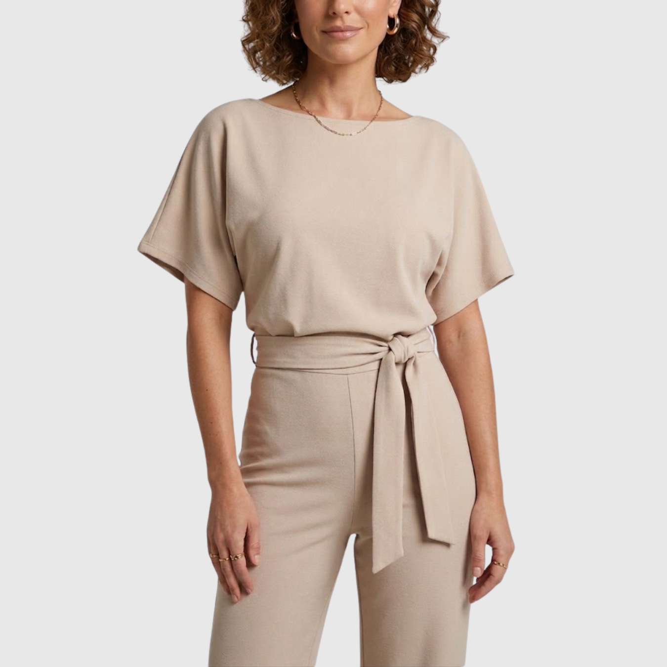 Combinaison pantalon femme manches courtes taille ceinturée coupe large