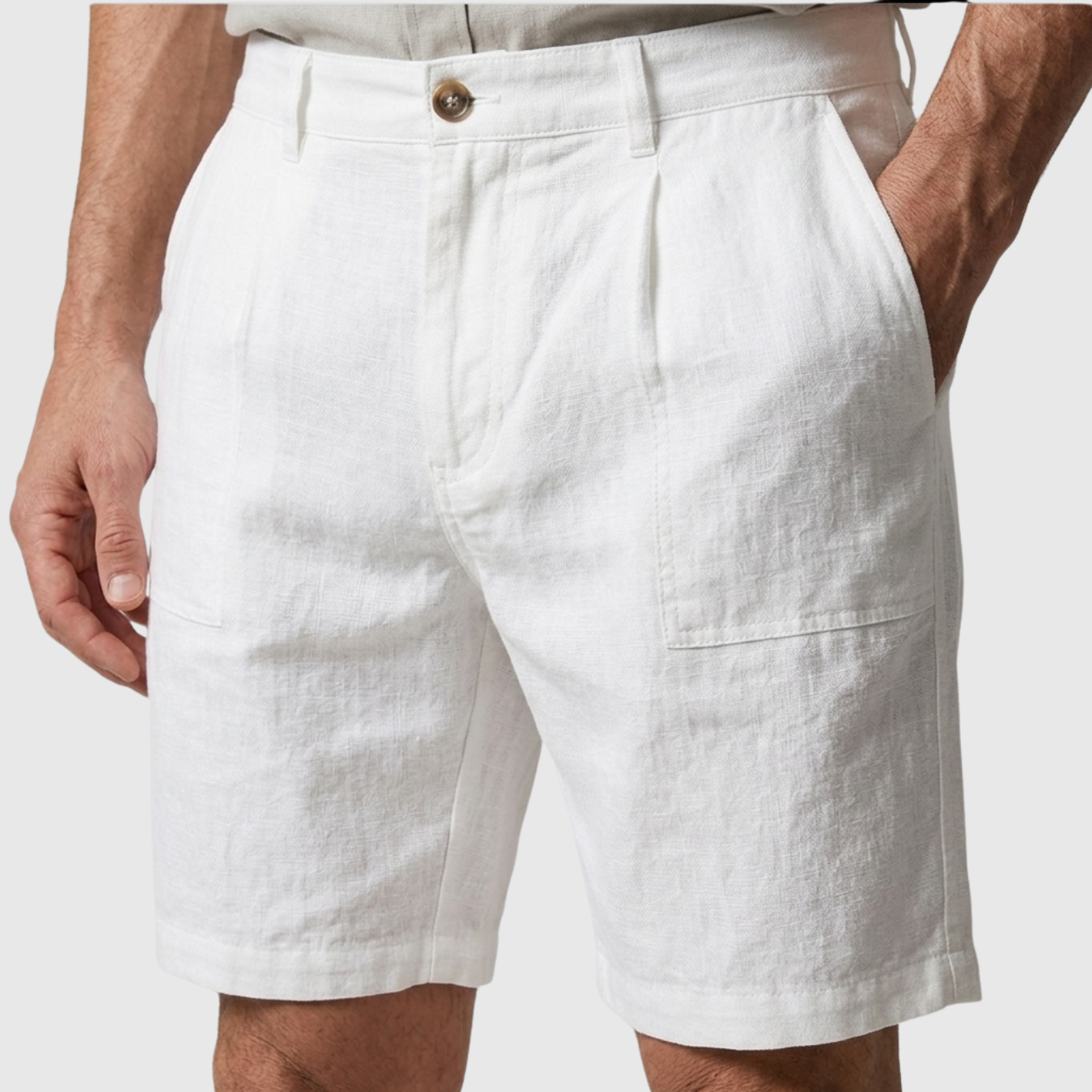 Short en lin homme taille boutonnée coupe décontractée été poches