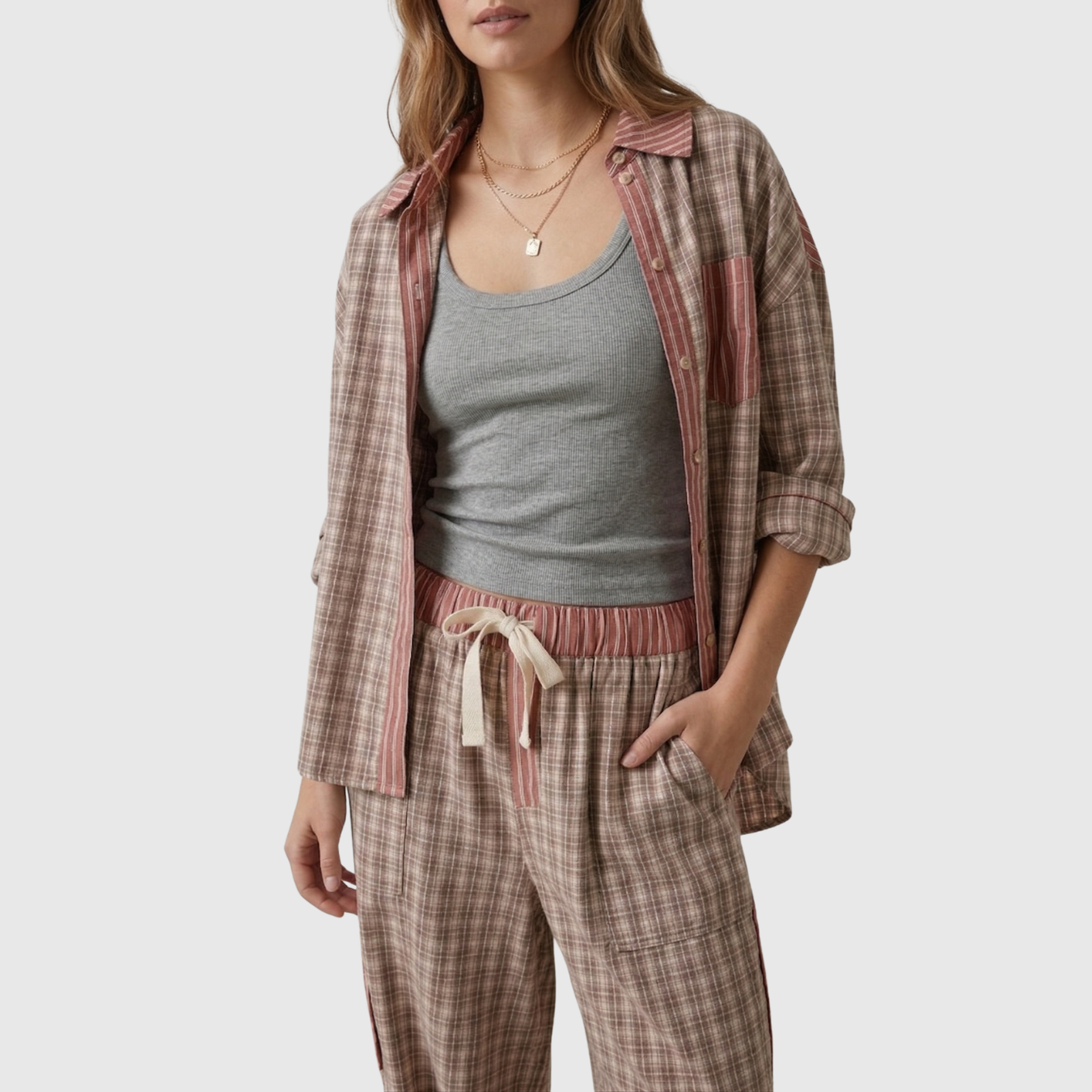 Pyjama femme coton deux pièces ensemble nuit confortable extensible