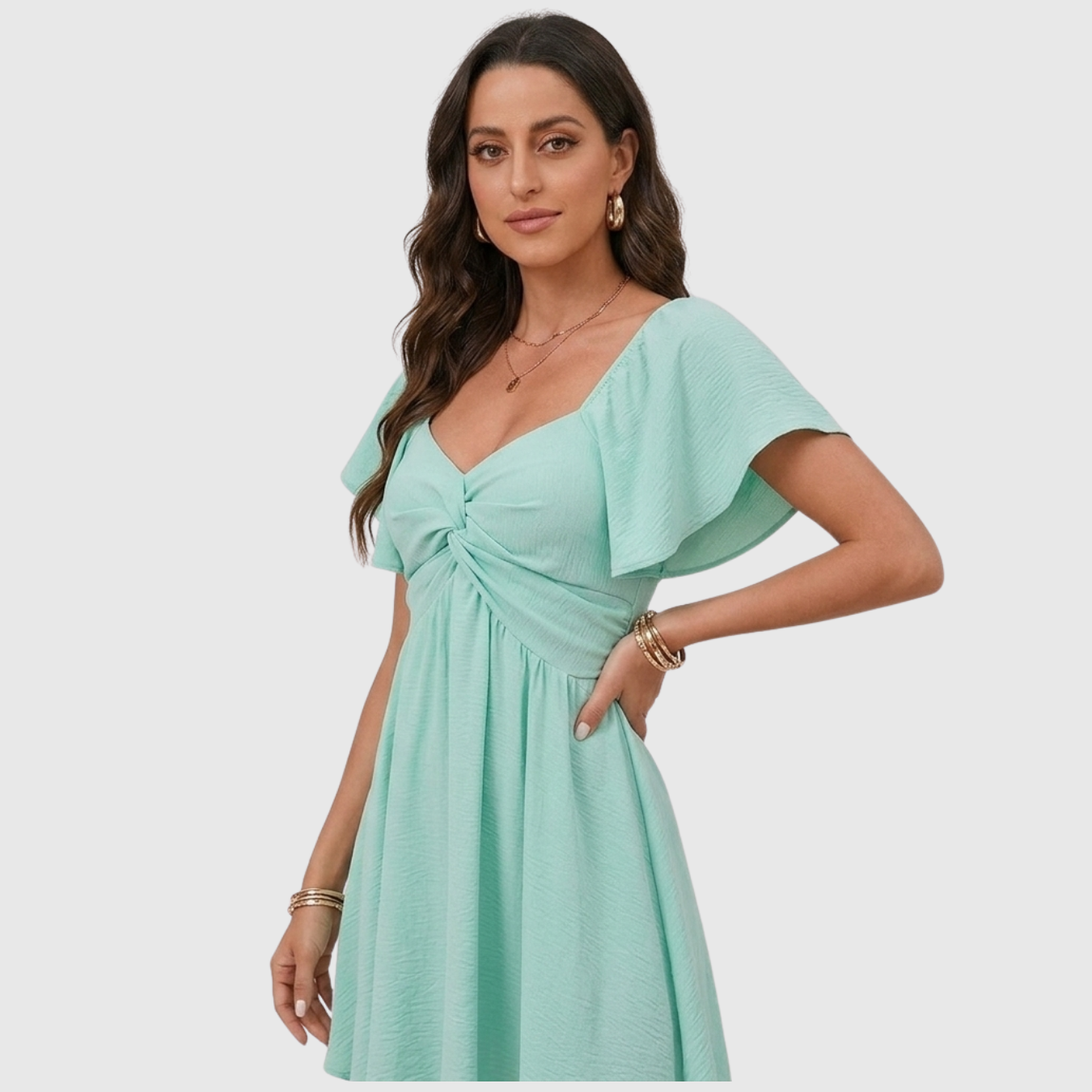 Robe courte femme col cœur manches volantées coupe évasée fluide
