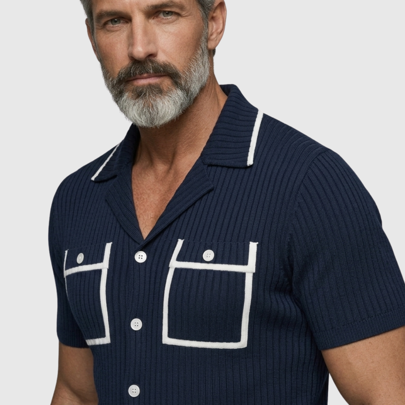 Chemise homme maille côtelée manches courtes col cubain