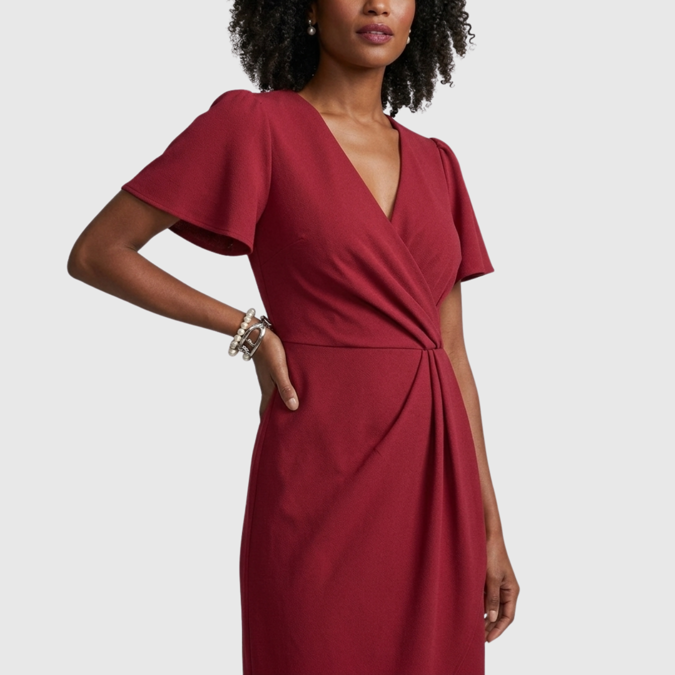 Robe portefeuille femme col en V manches courtes coupe slim longueur midi