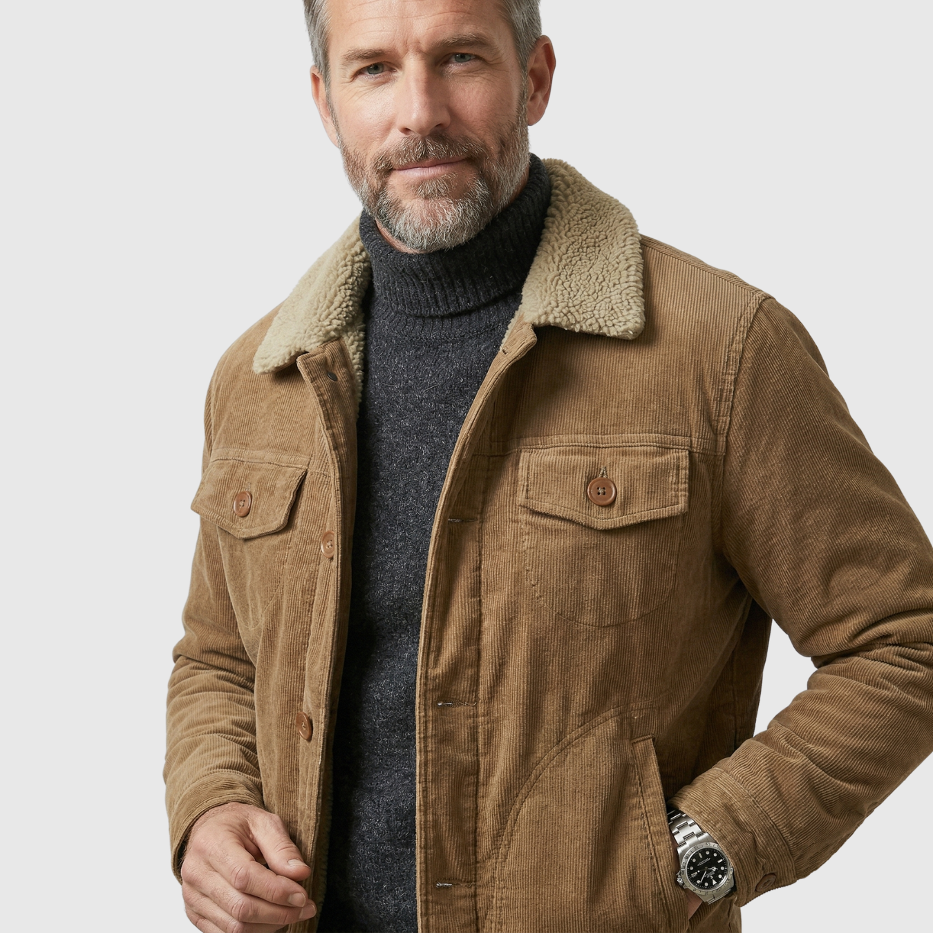 Veste en velours côtelé homme col chemise fermeture boutonnée poches multiples