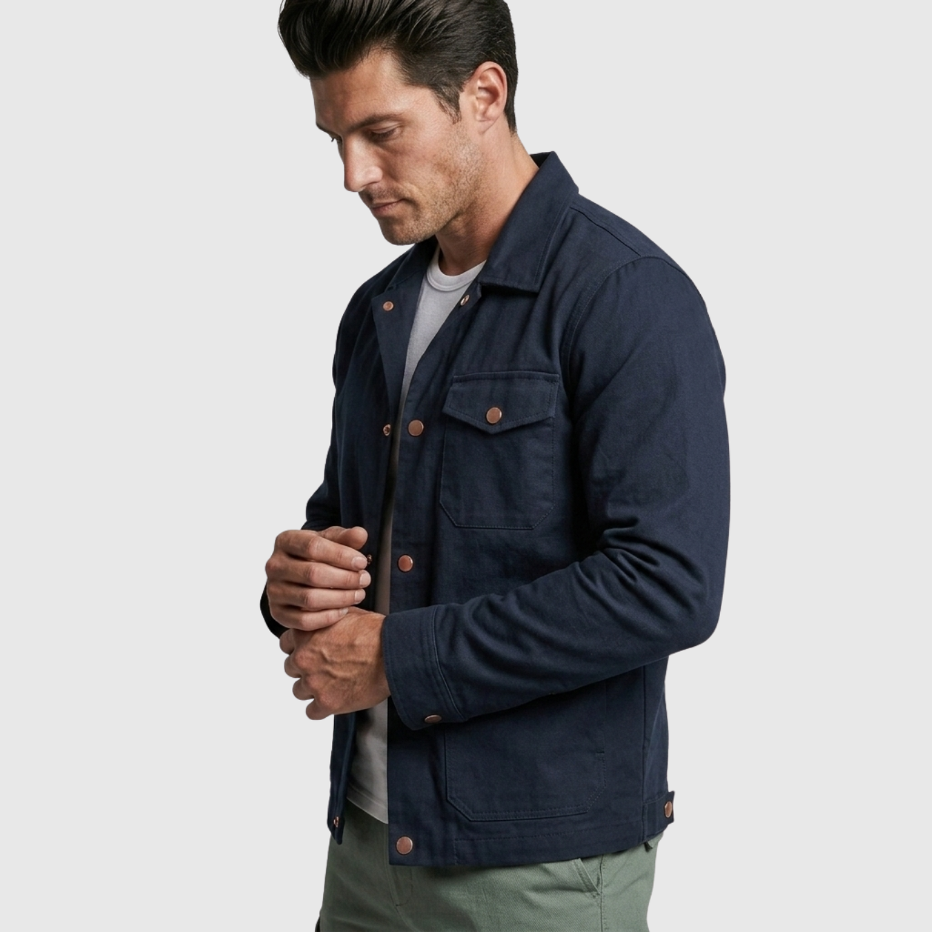Veste homme boutonnée coupe droite col classique style casual