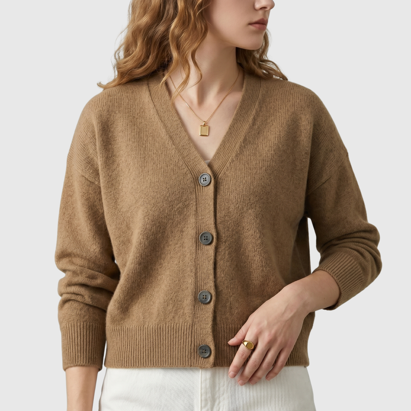 Gilet femme col V boutonné manches longues coupe décontractée