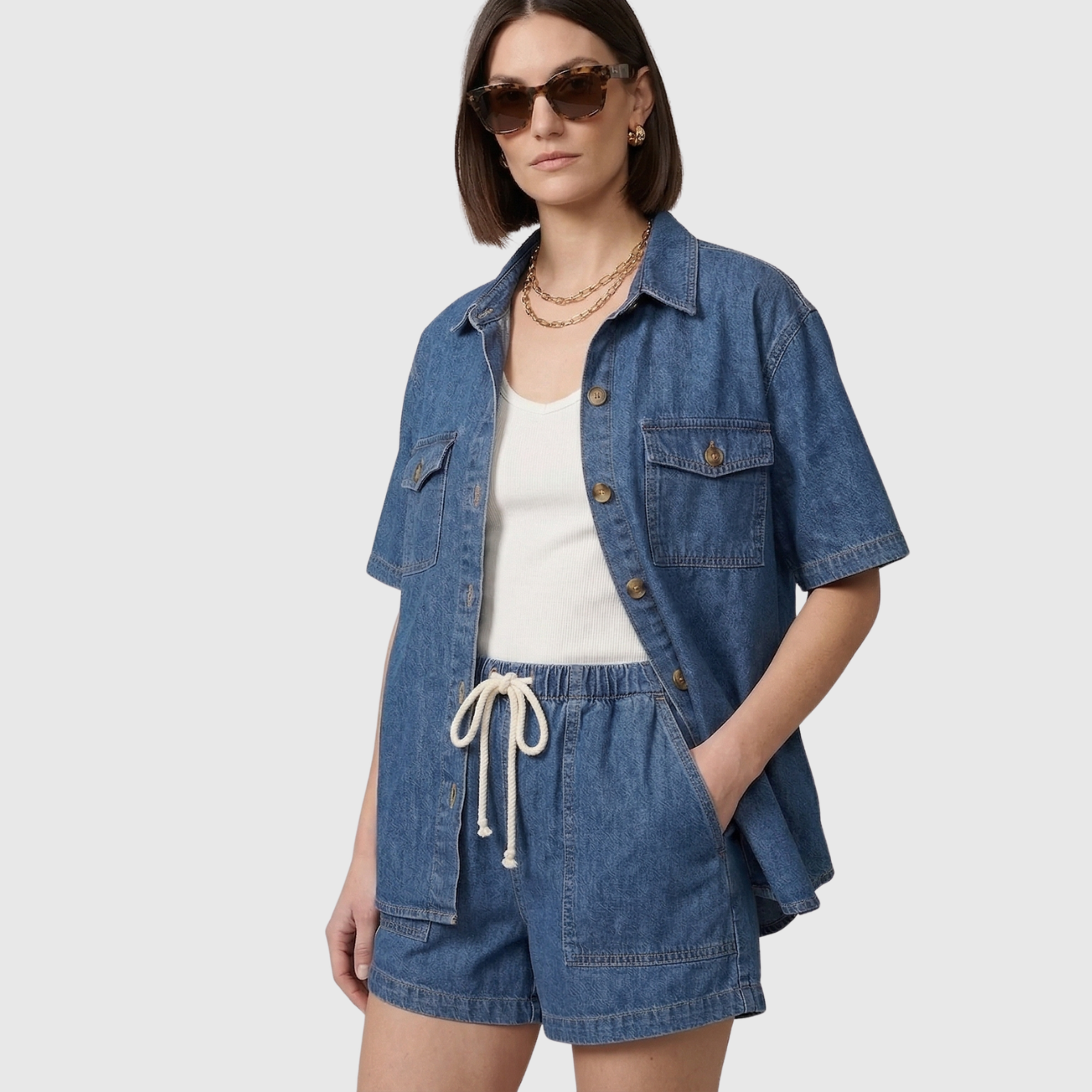 Ensemble femme denim 2 pièces veste et jean coupe droite taille haute