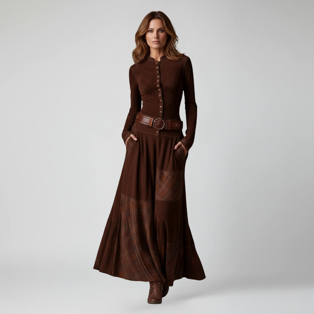 Robe maxi Charlotte en suédine à carreaux