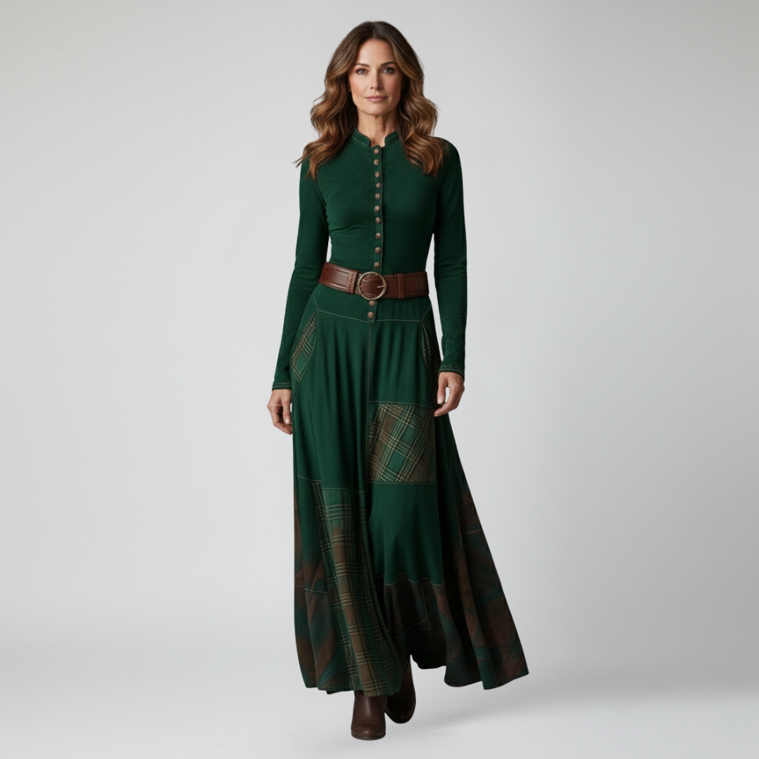Robe maxi Charlotte en suédine à carreaux