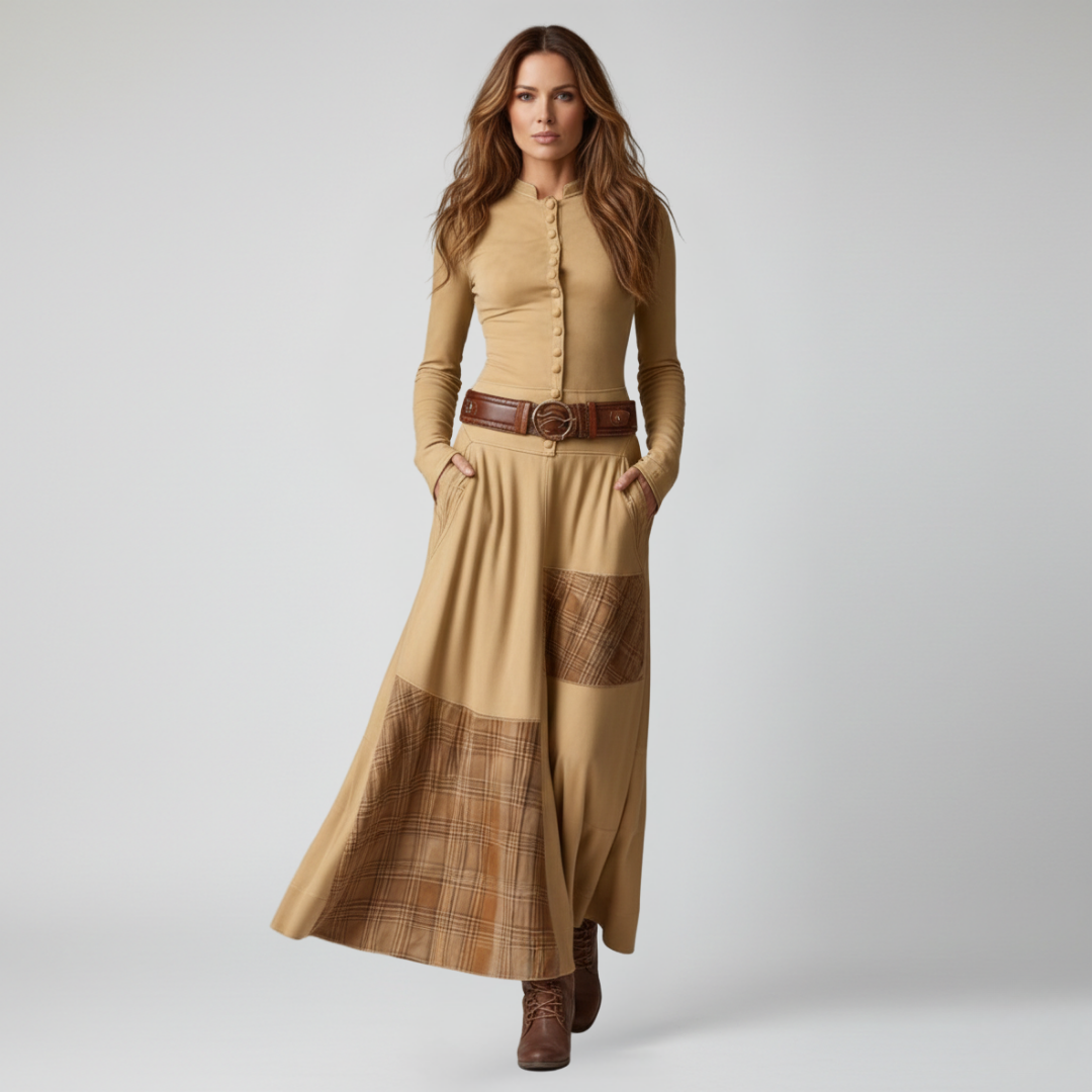 Robe maxi Charlotte en suédine à carreaux