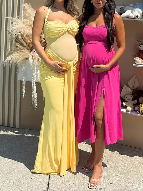 Robe Maxi Maternité Maille Froncée Dos Nu Col Licou