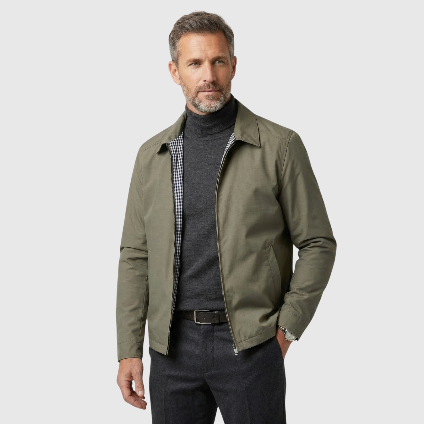 Veste homme mi-saison col montant fermeture zippée coupe ajustée casual business