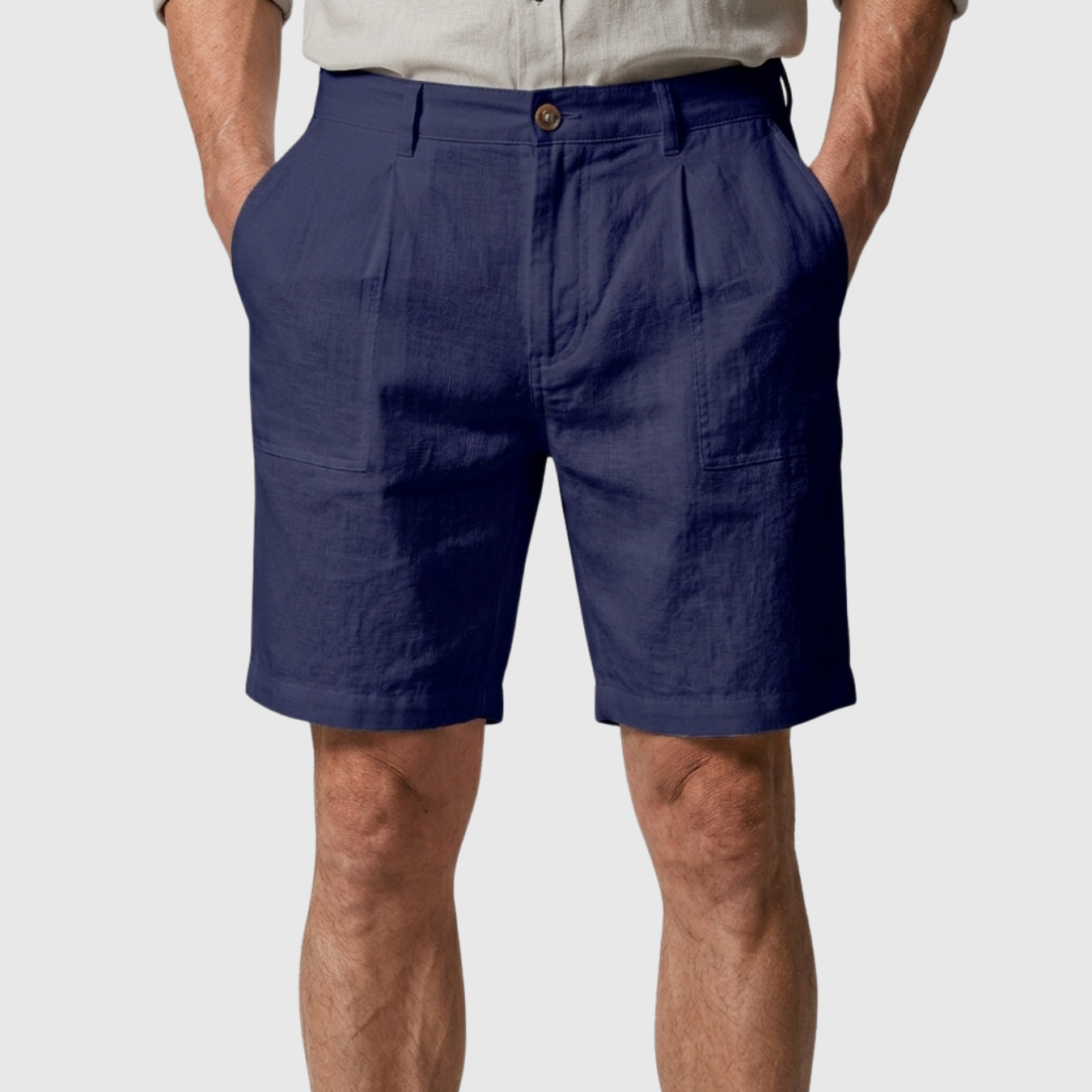 Short en lin homme taille boutonnée coupe décontractée été poches