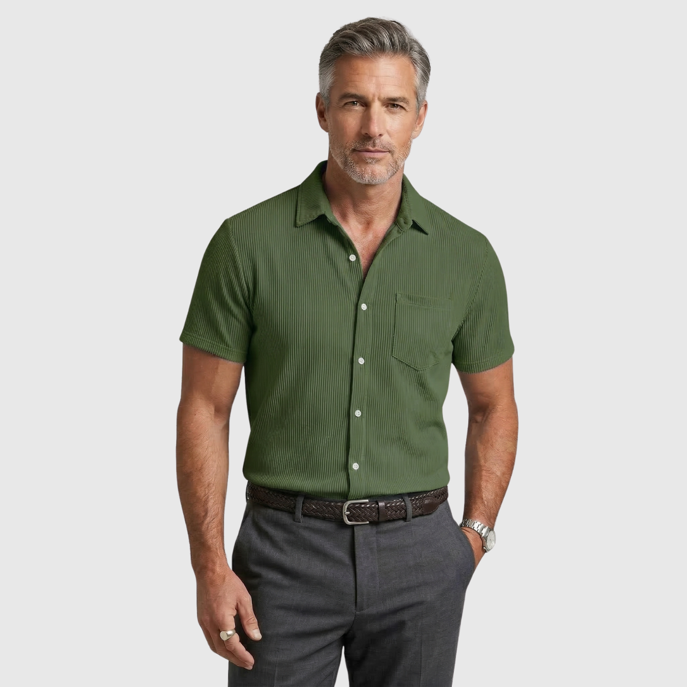 Chemise homme à rayures manches courtes col boutonné coupe décontractée été