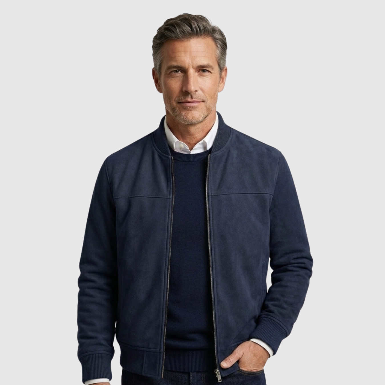 Blouson homme suédine fermeture zippée coupe ajustée