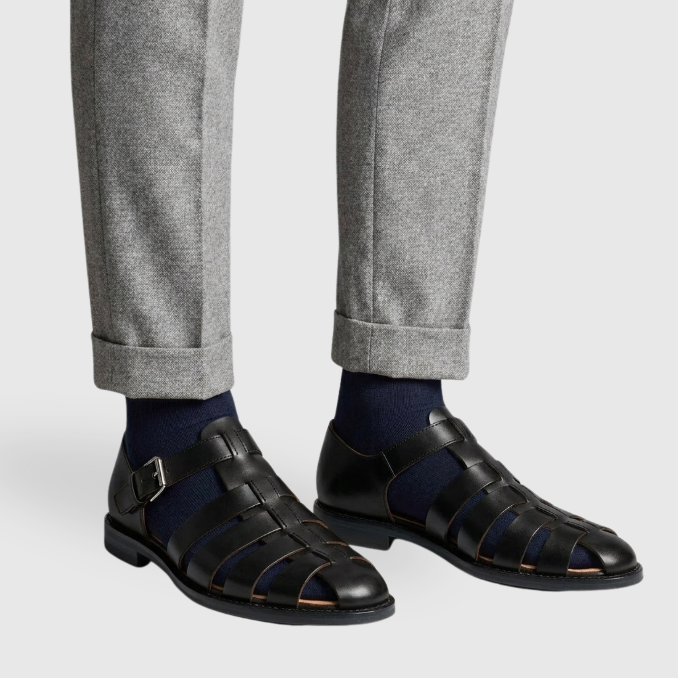 Sandales pêcheur homme similicuir bride à boucle semelle caoutchouc