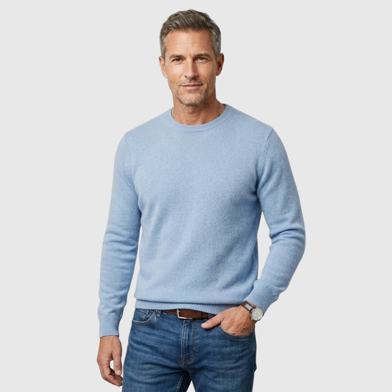 Pull homme laine col rond manches longues coupe décontractée