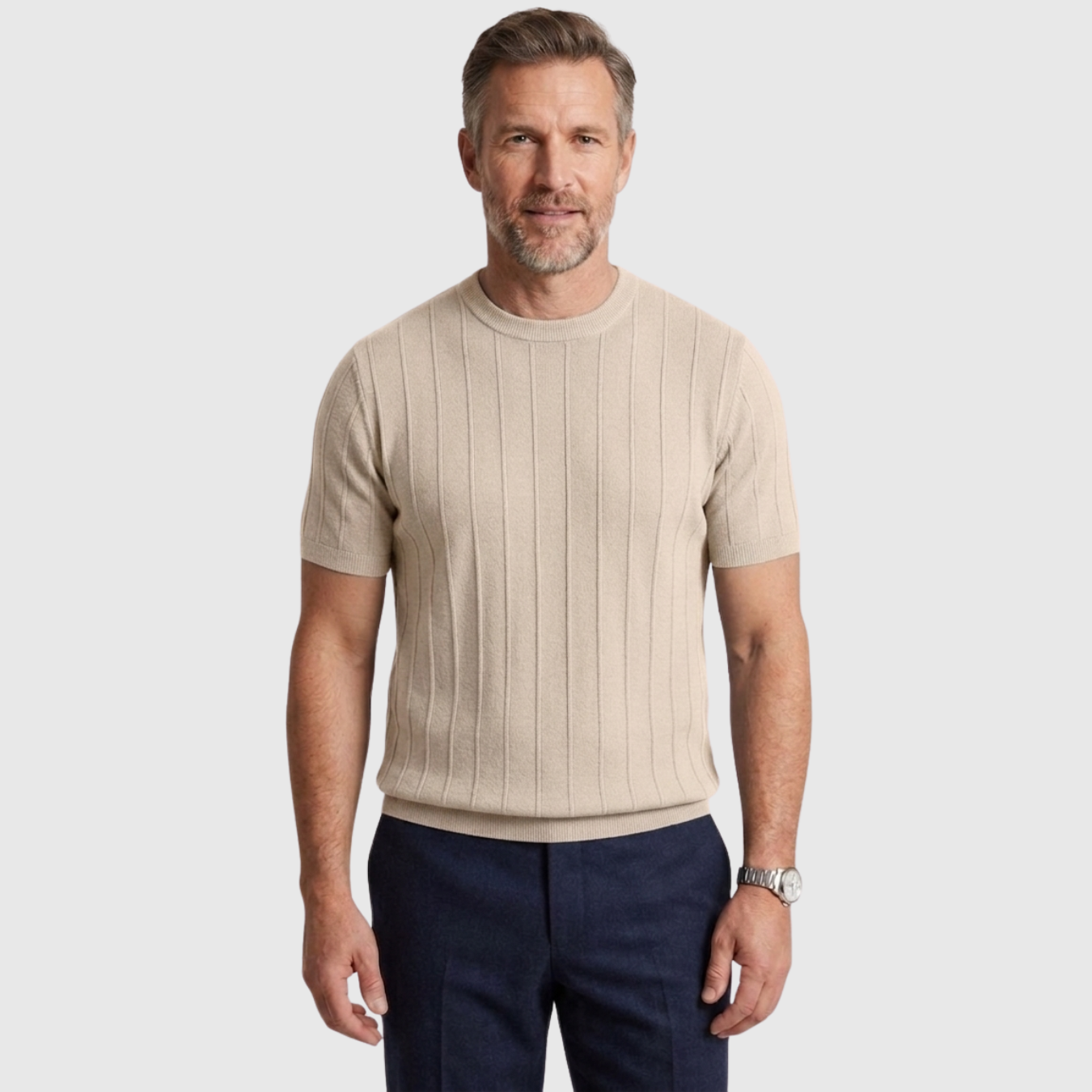 T-shirt homme maille côtelée col rond manches courtes coupe ajustée