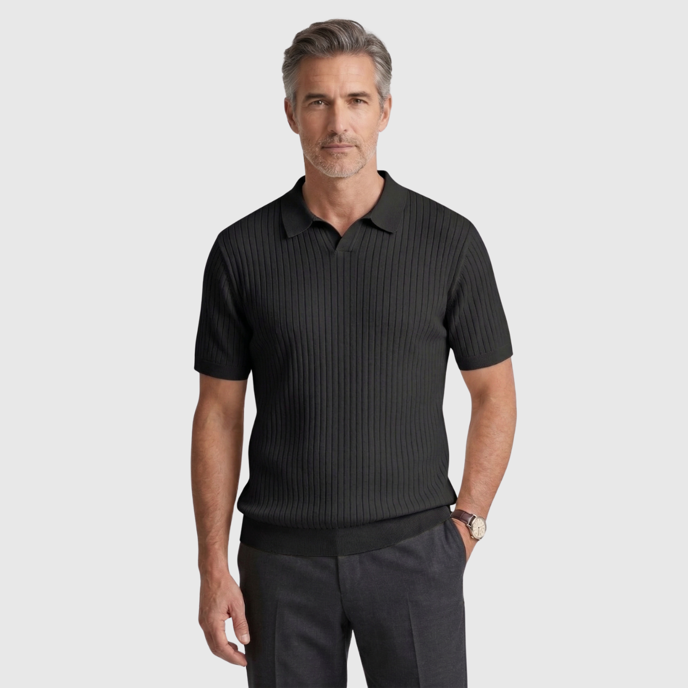 Polo homme maille côtelée manches courtes col boutonné coupe ajustée coton