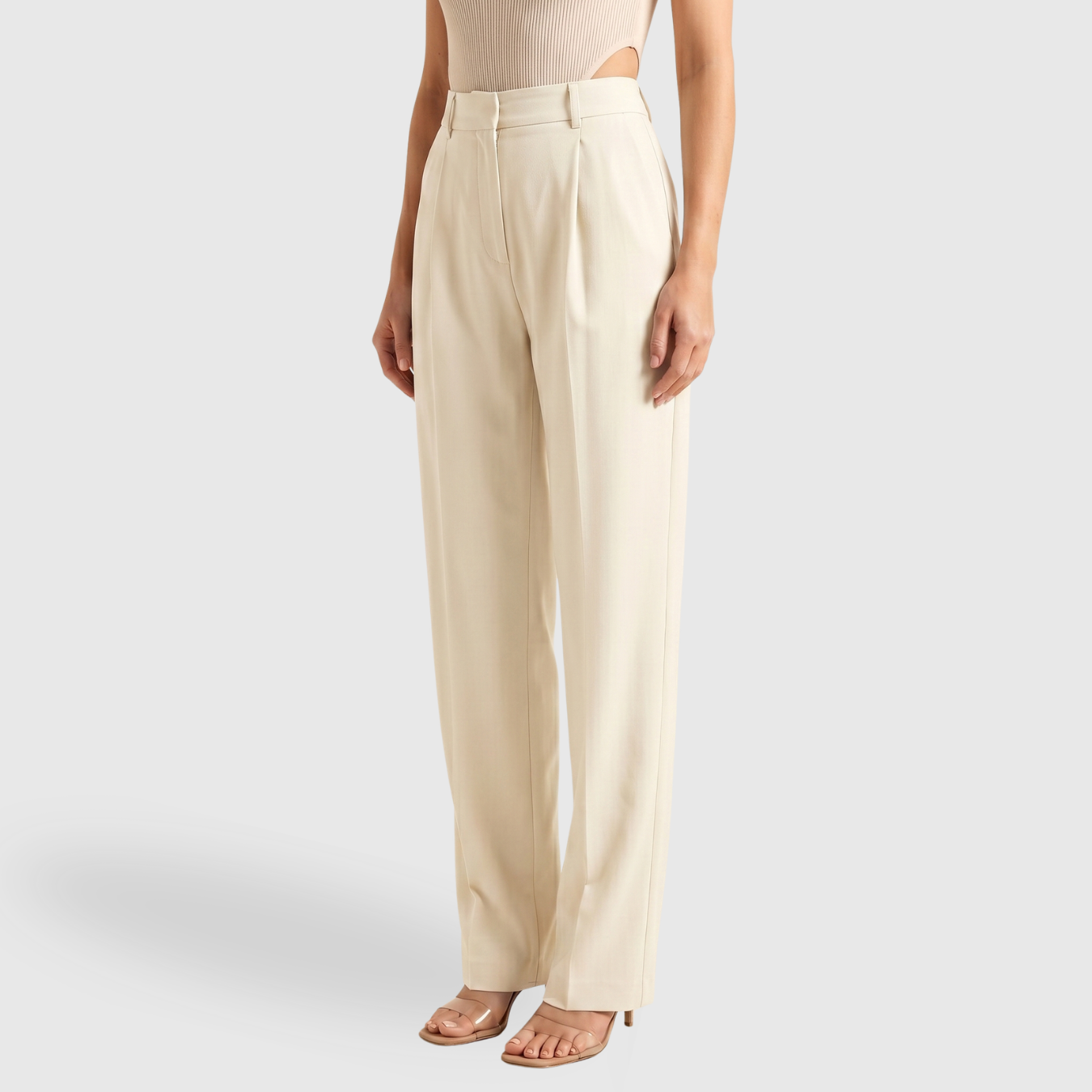 Pantalon femme large taille haute coupe droite élégant