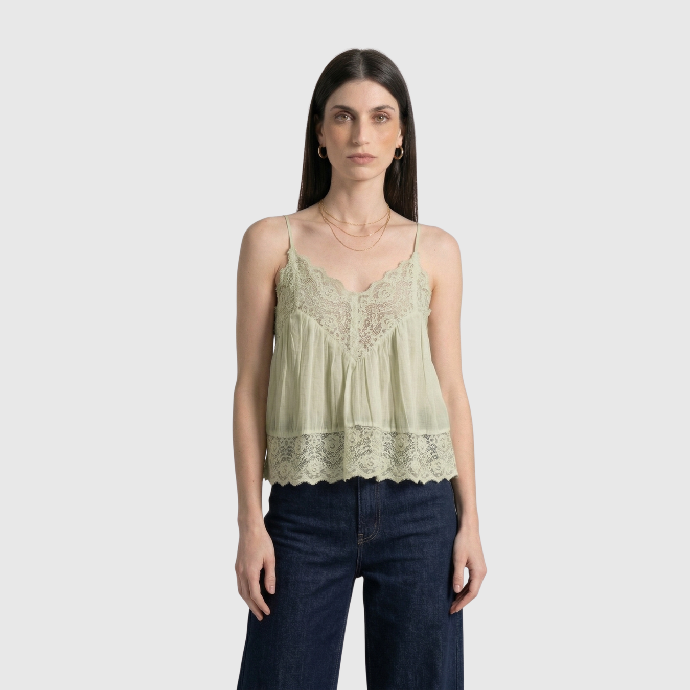 Caraco femme dentelle bretelles fines col en V coupe fluide été