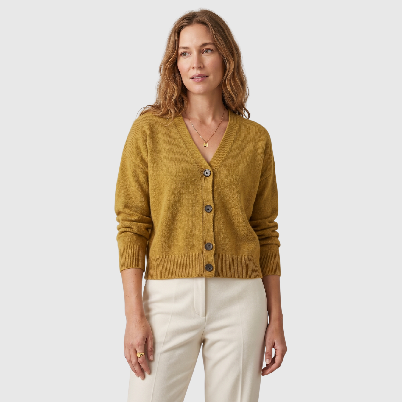 Gilet femme col V boutonné manches longues coupe décontractée