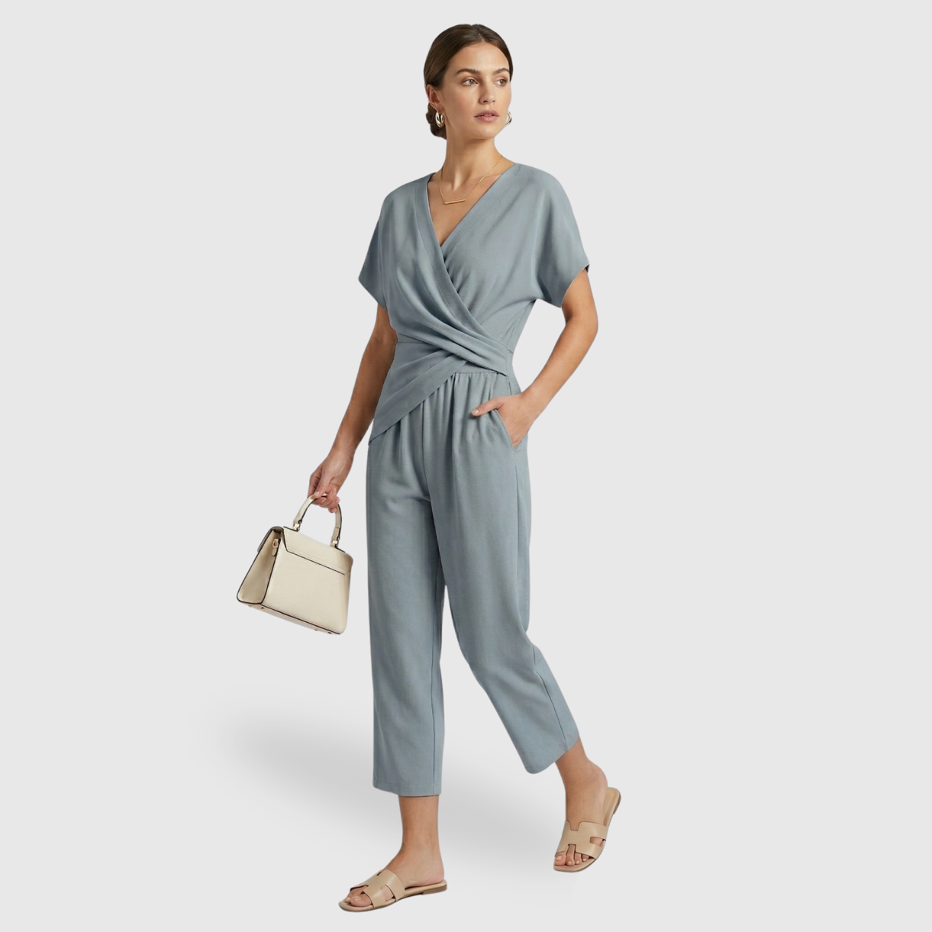 Ensemble femme deux pièces haut et pantalon coupe fluide tenue élégante