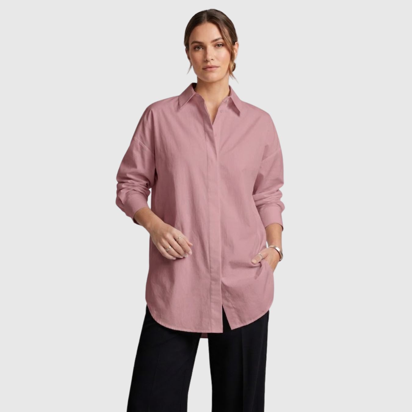 Chemise femme longue manches longues col chemise coupe ample boutonnée