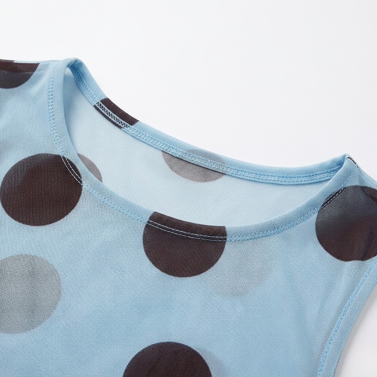 Robe longue femme sans manches col rond ajustée à pois