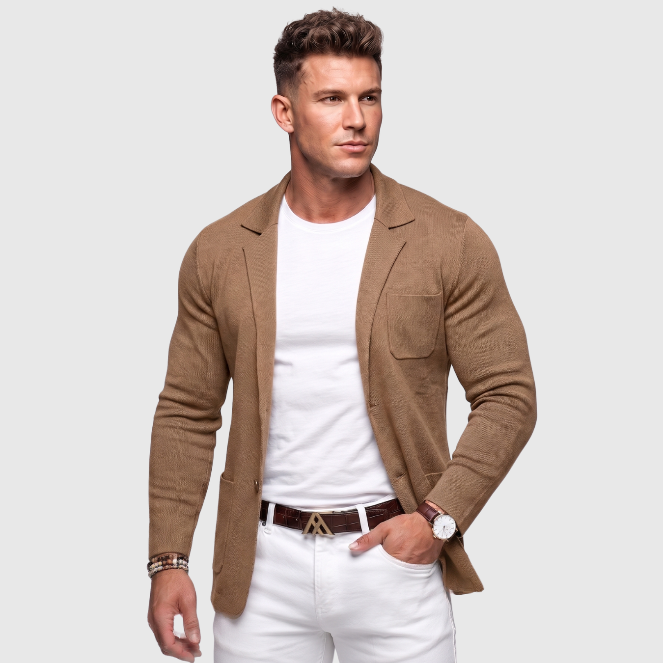 Blazer homme maille décontracté coupe ajustée style casual chic