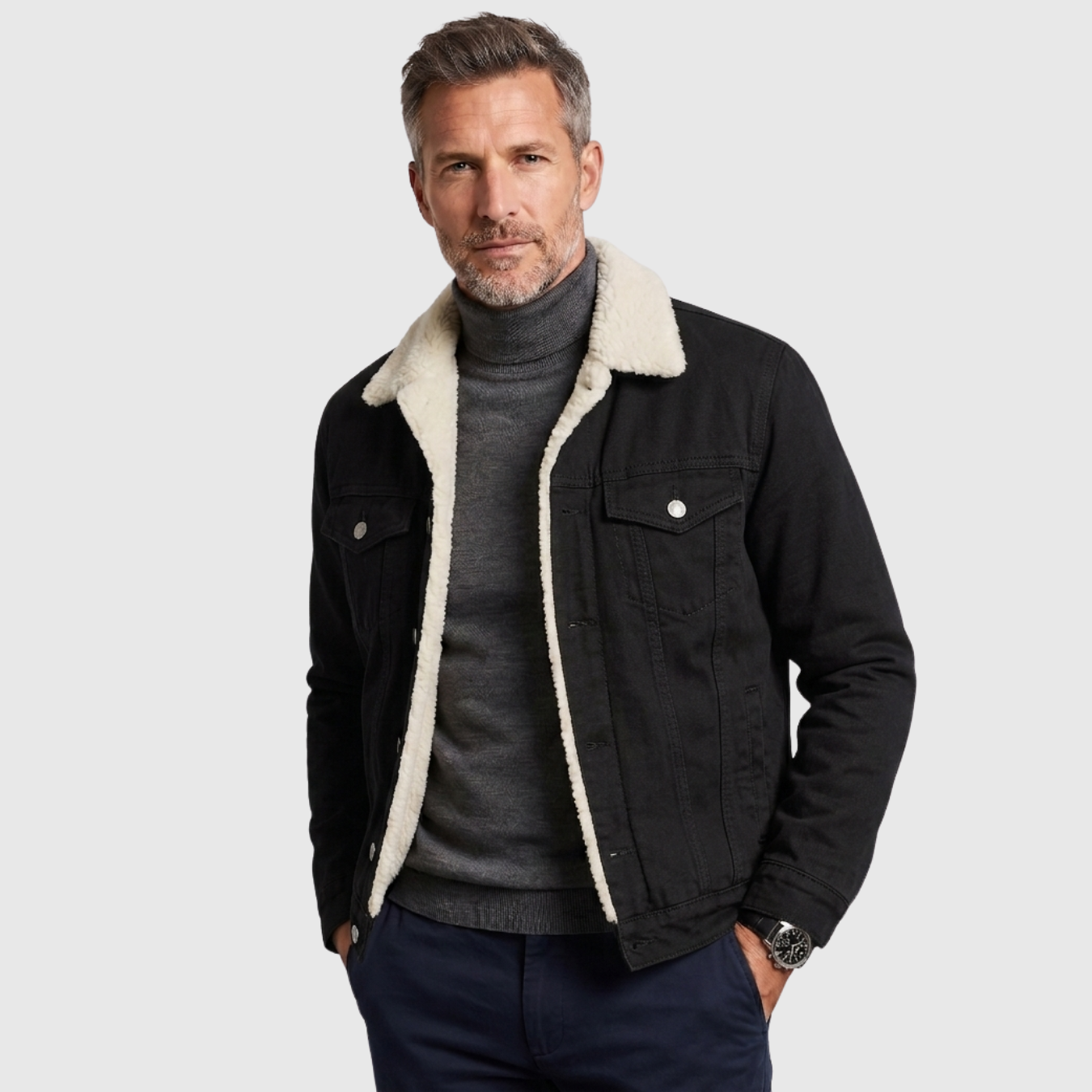 Veste jean homme doublée polaire col chemise fermeture boutonnée