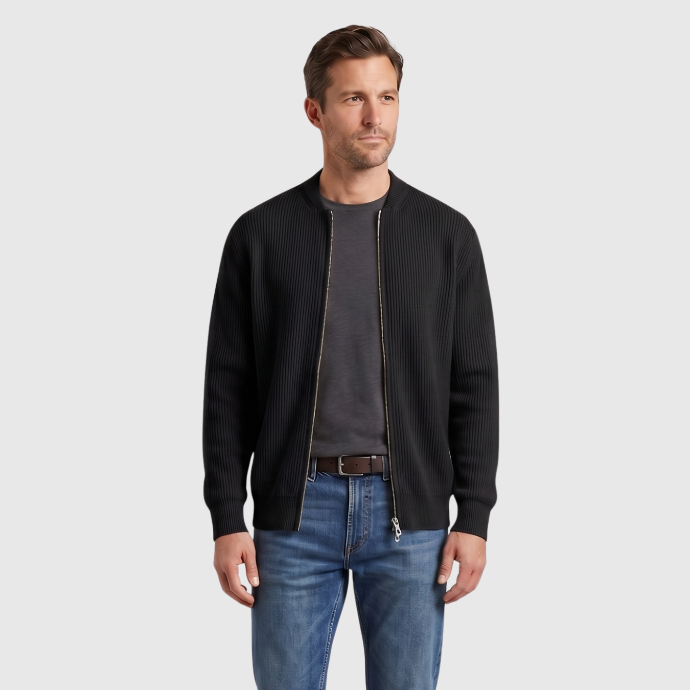 Gilet homme 100% coton zippé maille côtelée
