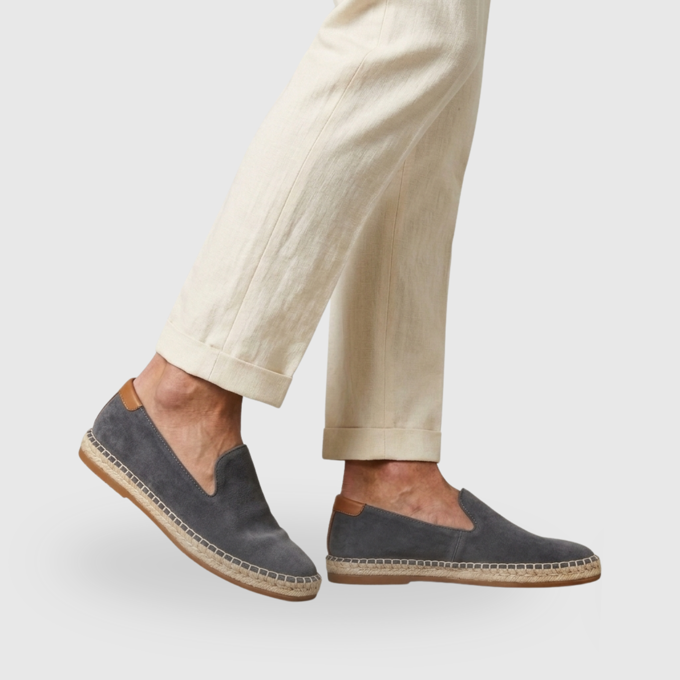 Mocassins homme toile sans lacets semelle corde style espadrille