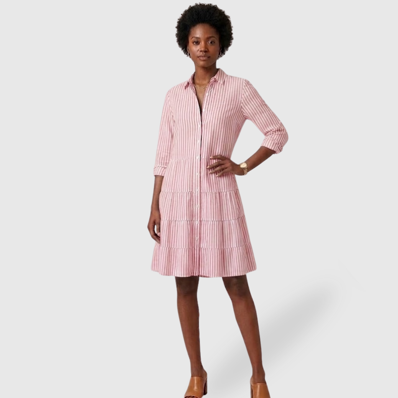 Robe chemise femme boutonnée mini rayée manches longues