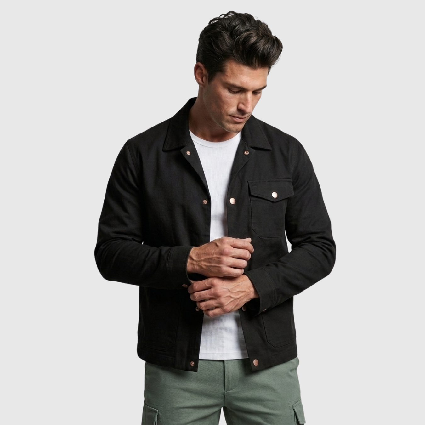 Veste homme boutonnée coupe droite col classique style casual