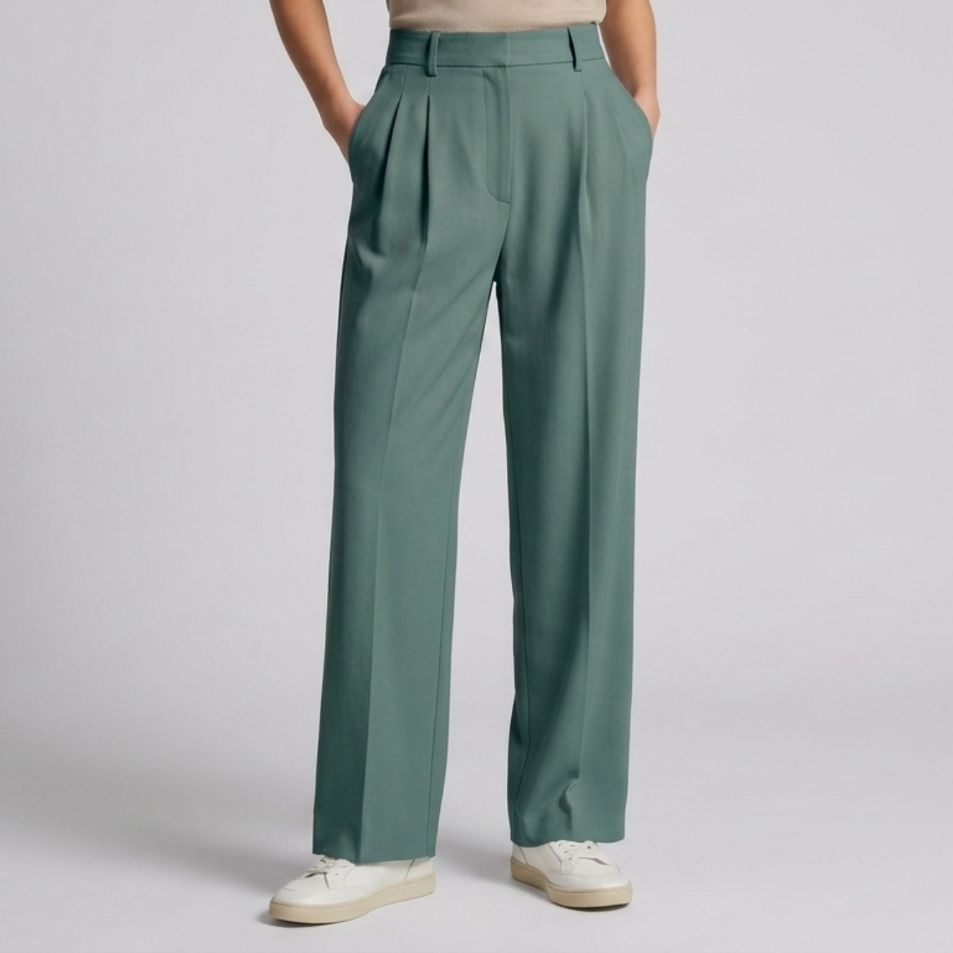 Pantalon femme large taille haute fluide