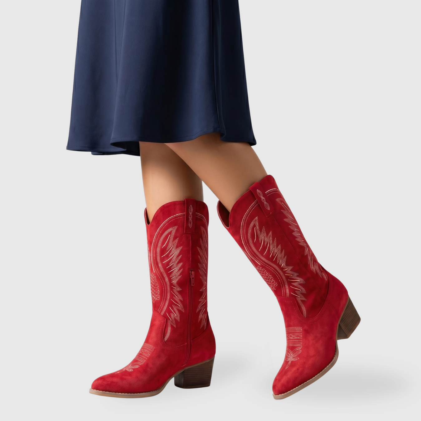 Bottes cowboy femme mi-mollet talon épais bout pointu style western