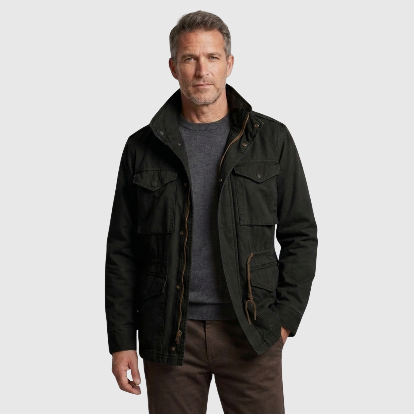 Veste militaire homme style field jacket multi poches fermeture zippée boutonnée