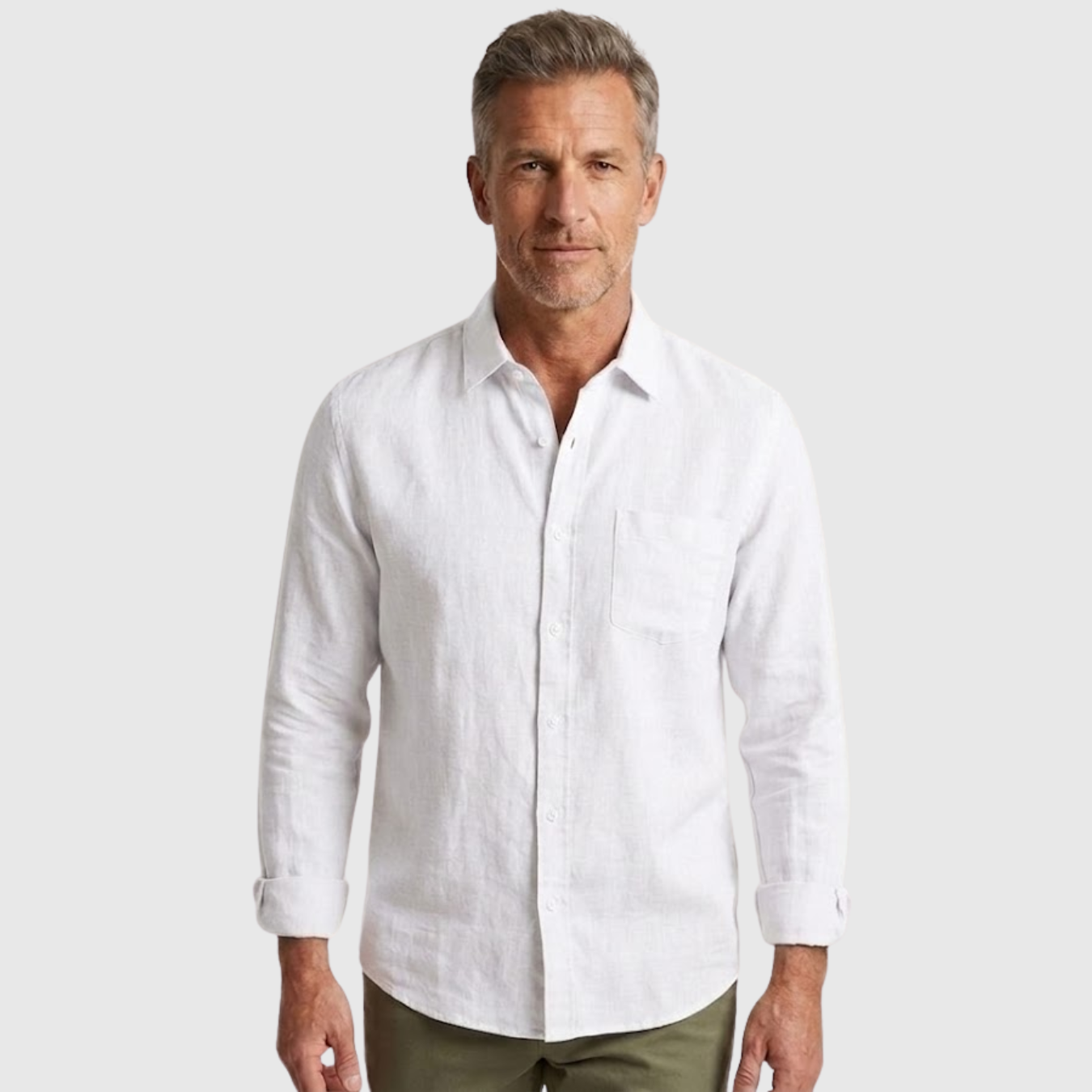 Chemise en lin homme manches longues col boutonné coupe légère respirante